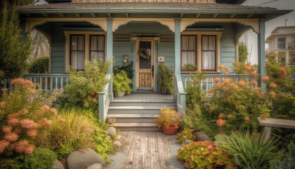 Obraz premium Modern staircase design blends with nature elegance in luxury home generated by AI