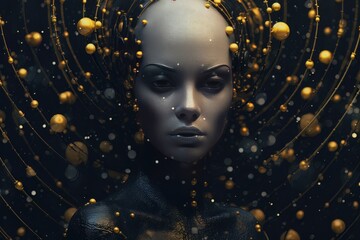 Art beauty portrait of woman with golden make up AI