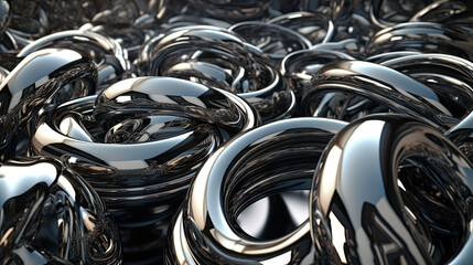 Abstrakter 3D-Hintergrund mit ringf&ouml;rmigen Elementen aus Chrom.