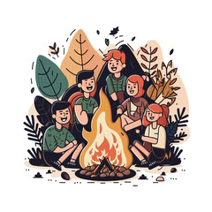 A Group of Friends Sitting Around a Campfire: One of Them Shares a Funny Story