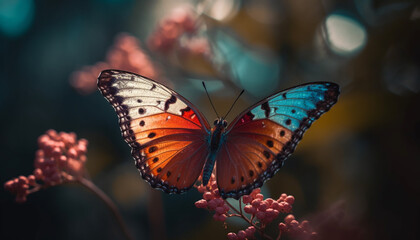 Fototapeta na wymiar The delicate butterfly vibrant wings pollinate the fragrant flowers generated by AI