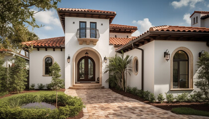 Fototapeta premium The modern luxury residential building with stone arch and courtyard generated by AI