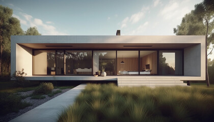 Fototapeta premium Modern luxury home with swimming pool, elegant architecture and nature generated by AI