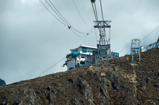 Mukumbari Loma Redonda cable car station. Traveling through Venezuela, view to Espejo y Bol&iacute;var peak in Sierra Nevada national park, Merida state