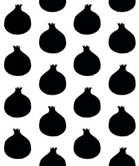 Vector seamless pattern of hand drawn pomegranate silhouette isolated on white background