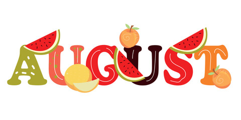 Word AUGUST on white background