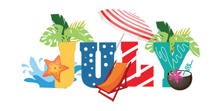 Word JULY on white background