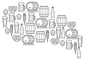 Card with beer objects. Beer festival or Oktoberfest.