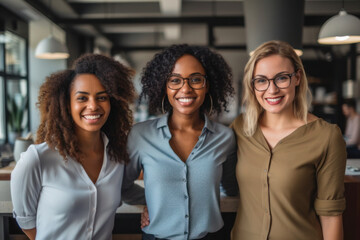 Obraz premium Powerful portrait of office business workers, multiethnic women, generative AI