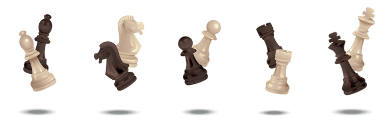 Set of chess pieces on white background