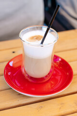 Break and pause to chill. Coffee with milk and foam. 