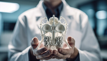 The radiologist points to the spine in the medical scan generated by AI