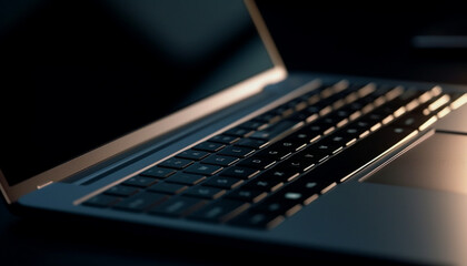 Modern office equipment laptop, desktop PC, keyboard, monitor, wireless technology generated by AI