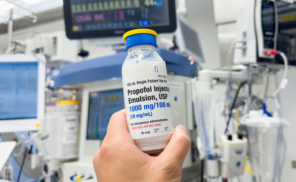 Providence, RI, USA, June 19, 2023, propofol bottle stands as a symbol of sedation, medical intervention, and anesthesia, embodying both calm and vulnerability