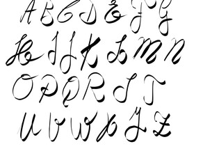 Obraz premium Freehand written alphabet, capital letters, vector