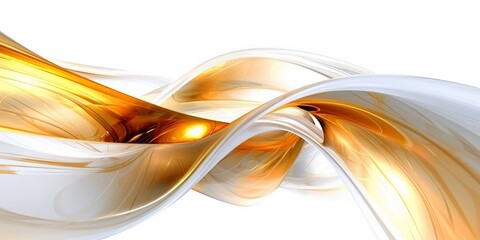 Abstract digital art featuring vibrant gold lines on a white background. Generative Ai