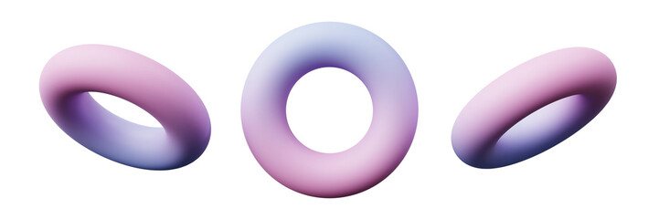 3d Torus or Ring pink blue Gradient color, realistic rendering of 3d geometry shape object