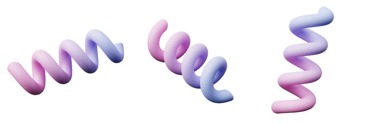 3d Spiral or Spring pink blue Gradient color, realistic rendering of 3d geometry shape object