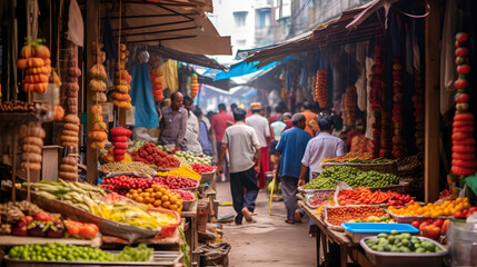 Mercado de rua cheio de cores