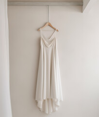 Beautiful white bridal dress on hanger.