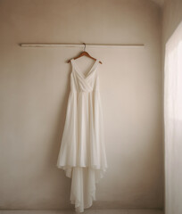 Fototapeta na wymiar Beautiful white bridal dress on hanger.