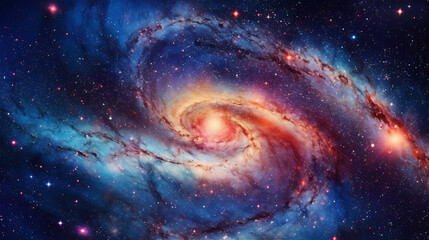 Stunning Detailed View of Blue and Red Spiral Galaxy with Star Formation