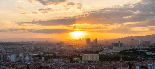 Fototapeta na wymiar Panoramic sunset view of Ankara city center.