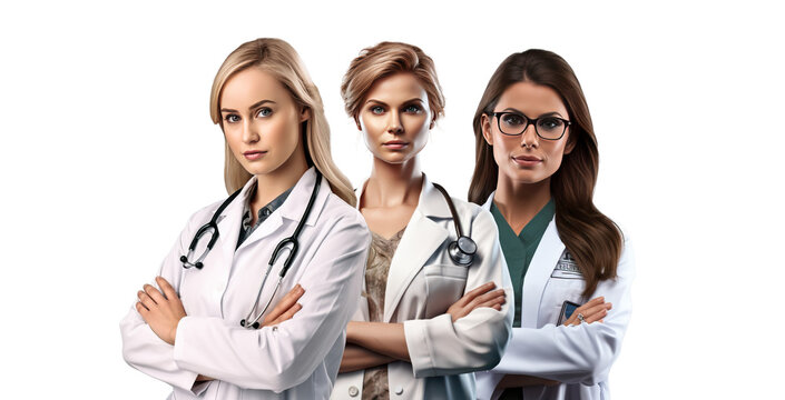 United in Care: Female Doctors and Nurses Standing Together - Medical Clipart Illustration for Logos and Artwork.