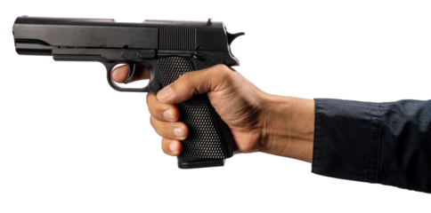 Hand Holding Gun isolated on white background png file.