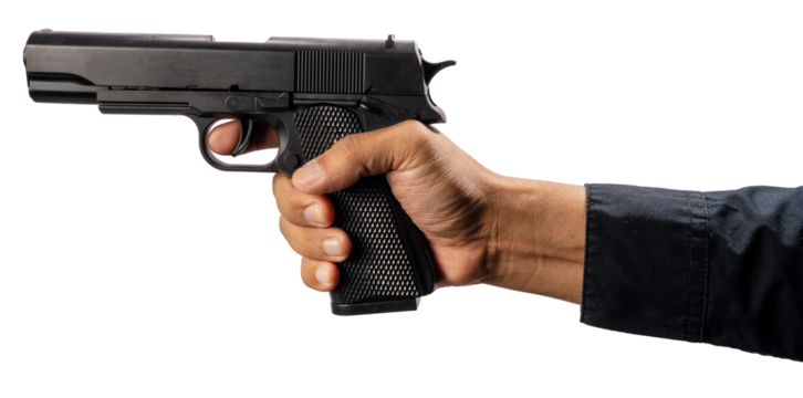 Hand Holding Gun isolated on white background png file.