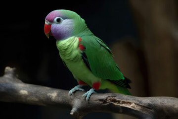 A green parrot sitting on tree branch