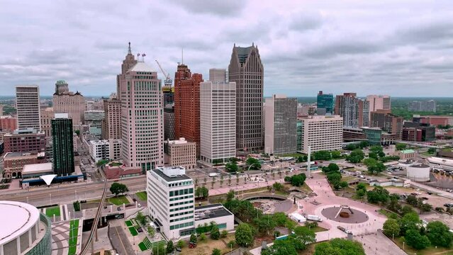 City of Detroit Michigan from above - aerial view over downtown - aerial photography by drone