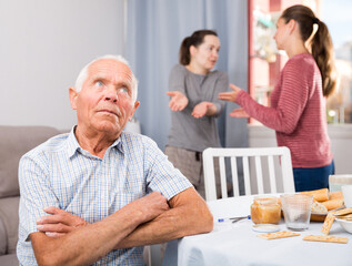 Bad domestic quarrel between family members at home. High quality photo