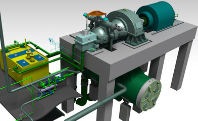 steam turbine design construction 3D illustration