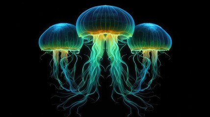 Marvel at the otherworldly sight of bioluminescent organisms casting a magical glow in the midnight sea. Generative AI