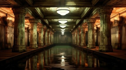 Fototapeta premium Symphony of echoes fills the underground chambers, as footsteps, announcements, and distant conversations blend into an urban melody. Generative AI