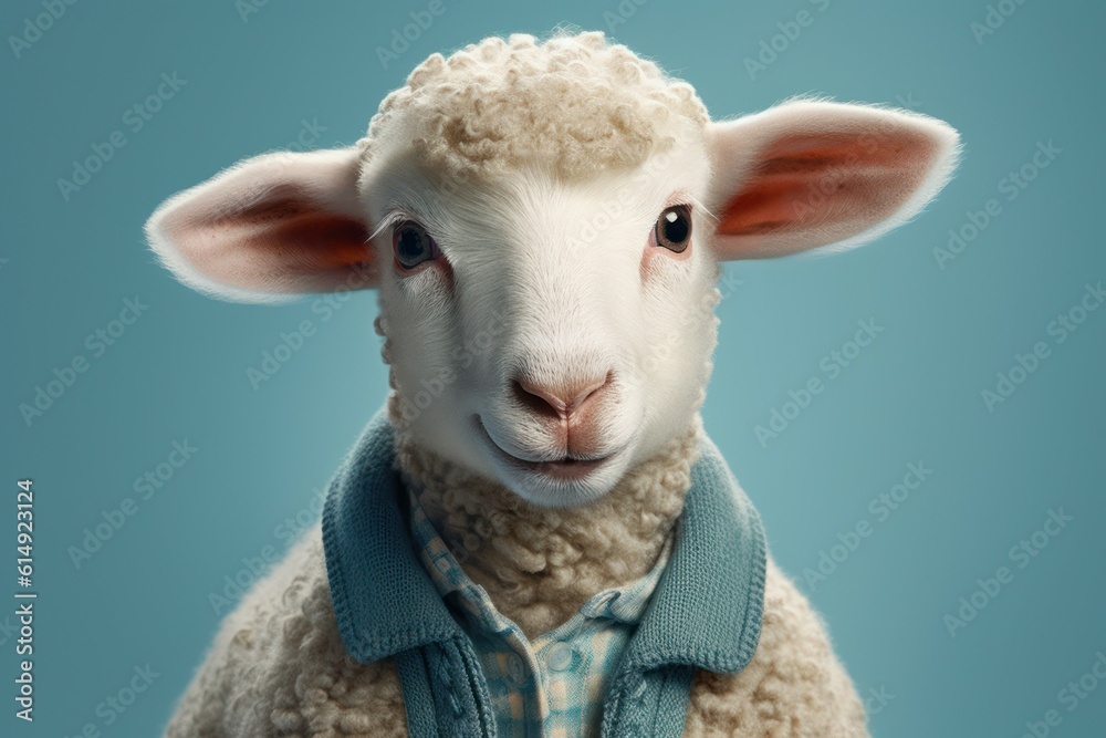 Wall mural anthropomorphic baby sheep dressed in human clothing. humanized animal concept. ai generated, human 