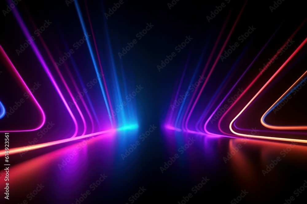 Poster Spectrum neon lights abstract background. Futuristic corridor. AI generated, human enhanced