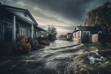 Fototapeta na wymiar Flood flooding the city. Climate change concept. AI generated, human enhanced
