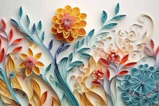 Abstract flowers made of paper, handmade. Ecology concept. AI generated, human enhanced.
