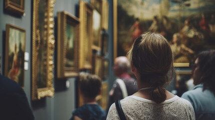 Naklejka premium People attending painting art gallery