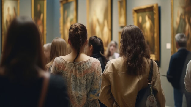 People attending painting art gallery