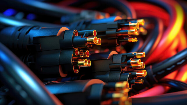 Wire harness processing industry, high-tech cable factory, Colorful wire harness and plastic connectors for vehicles, automotive industry and manufacturing.