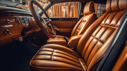 Classic car interior with expensive leather seats
