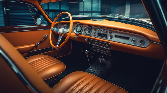Classic car interior with expensive leather seats