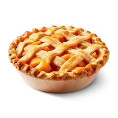 Juicy Delight: Irresistible Peach Pie Isolated on White Background - Generative AI
