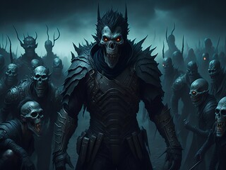 Fototapeta premium Army of undead apocalypse horror monster dark theme fantasy. Generative AI