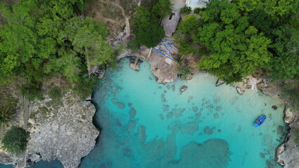 Natural pool in Rio San Juan, Dominican Republic. Aerial drone photo.