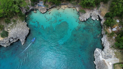 Natural pool in Rio San Juan, Dominican Republic. Aerial drone photo.