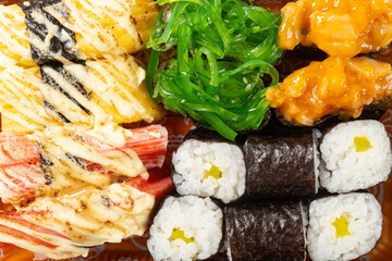 top view fresh sushi close up
